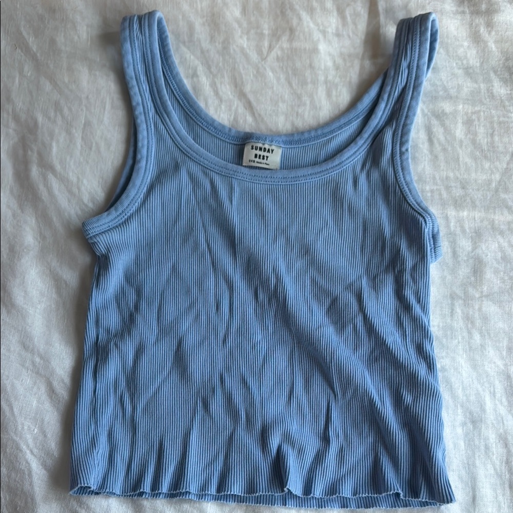 Aritzia Blue Ribbed Crop Tank Top